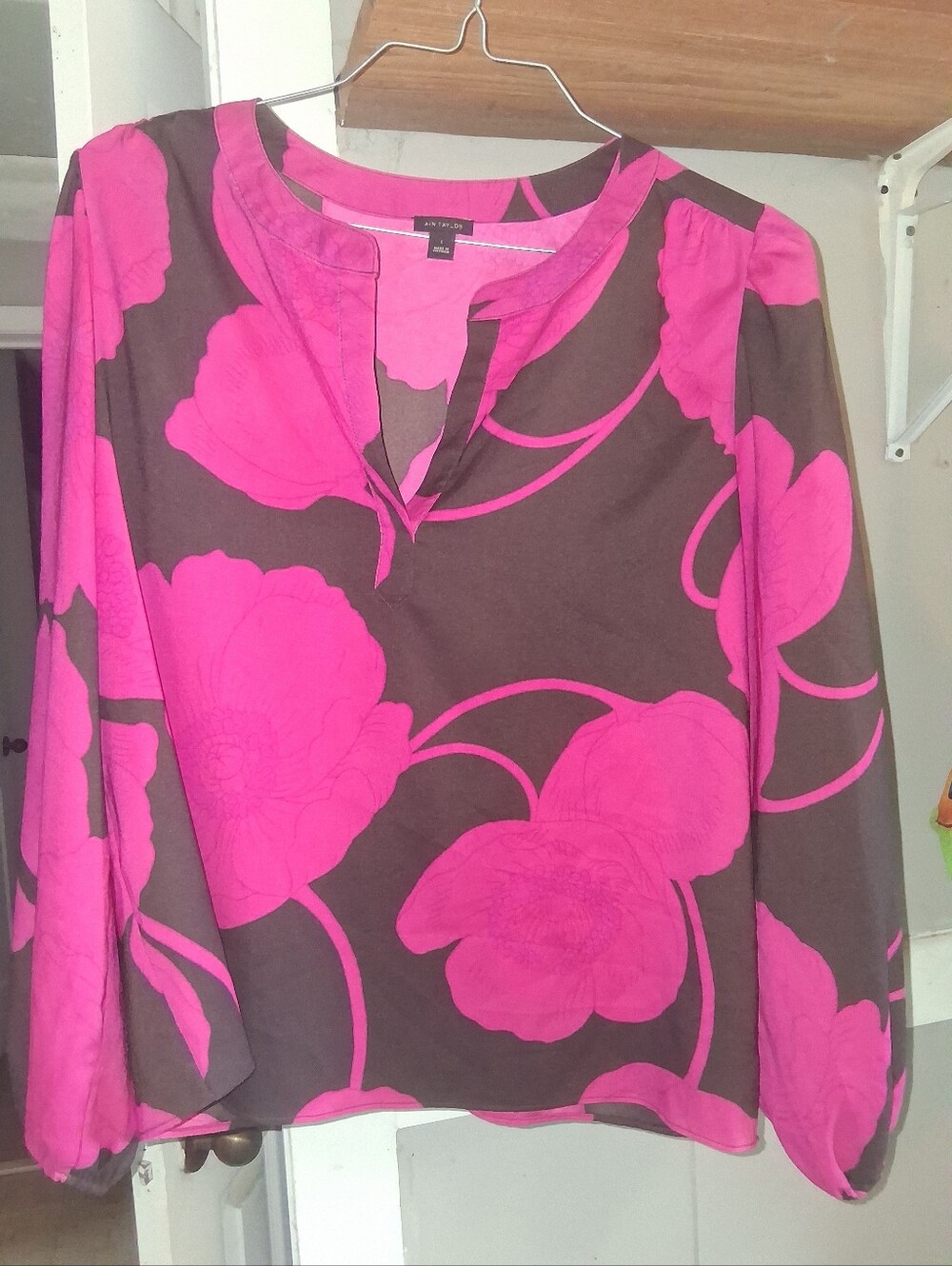 Ann Taylor Black Top with Hot Pink Floral Print